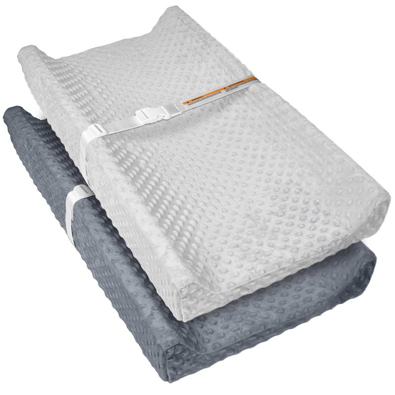 JVEOO 2 Pack Baby Changing Pad Covers, Super Soft Plush Dot Diaper Changing Table Covers Fit 32x16 Inch Changing Table Pad - Image 1